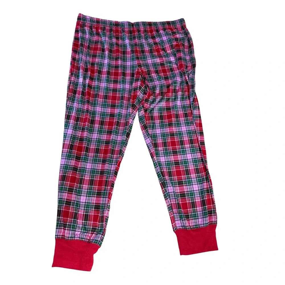 Holiday Time Womens XL 16-18 Red Pink Plaid 2 PC Pajama Set NWT J8
